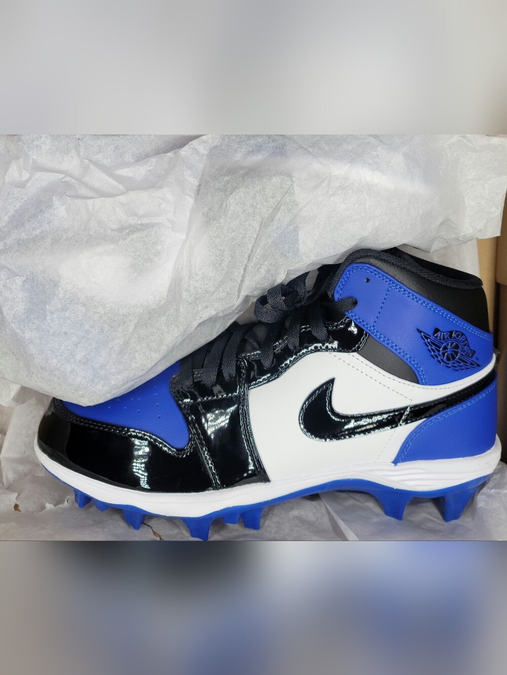 Nike Air Jordan 1 Mid TD Patent "Game Royal" Football Cleat Sz 8.5 Men NIB